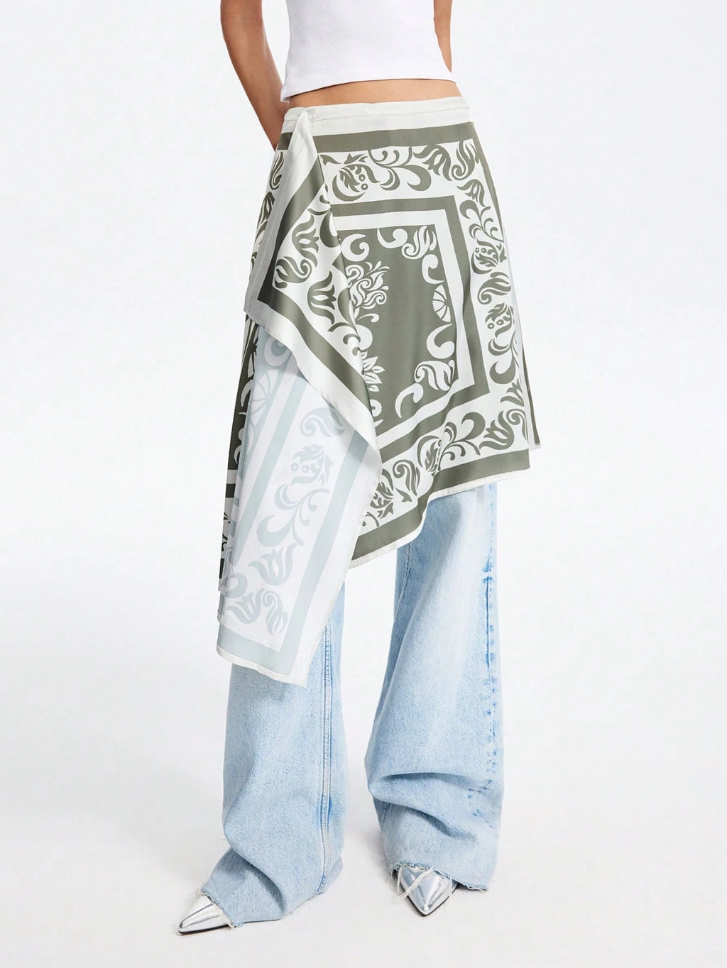 Summer Women's Artistic Printed Asymmetrical Side Placket Bohemian Style Midi Skirt