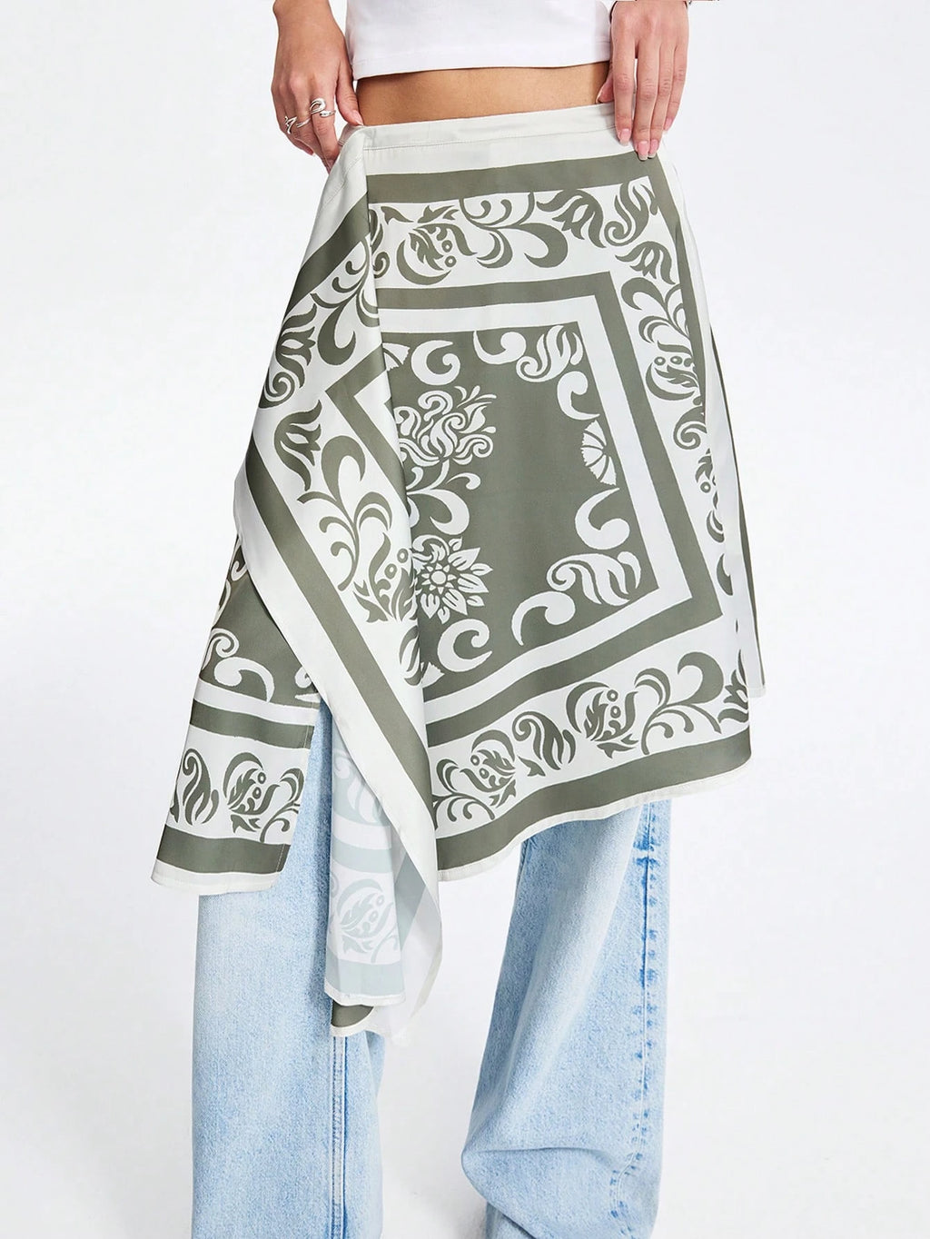 Summer Women's Artistic Printed Asymmetrical Side Placket Bohemian Style Midi Skirt