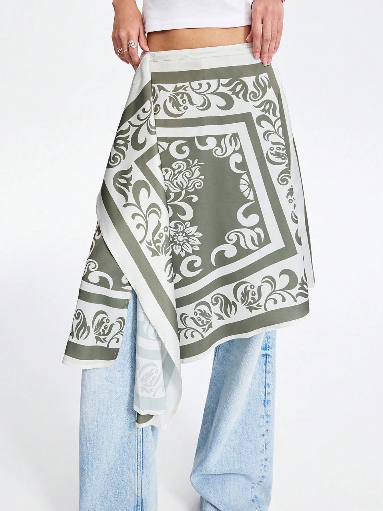 Summer Women's Artistic Printed Asymmetrical Side Placket Bohemian Style Midi Skirt