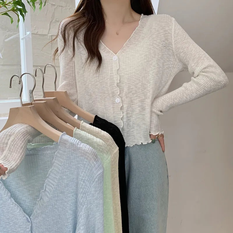 Plain Lettuce Edge Cardigan