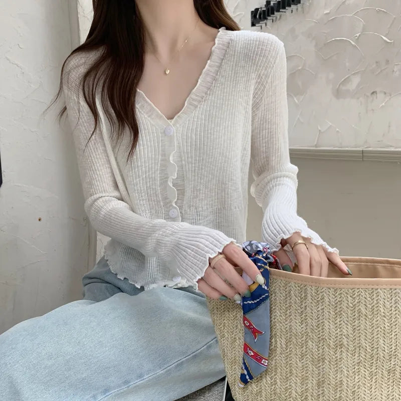 Plain Lettuce Edge Cardigan
