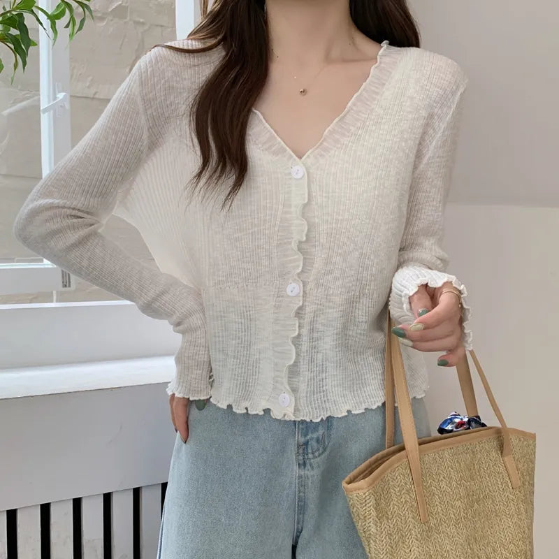 Plain Lettuce Edge Cardigan