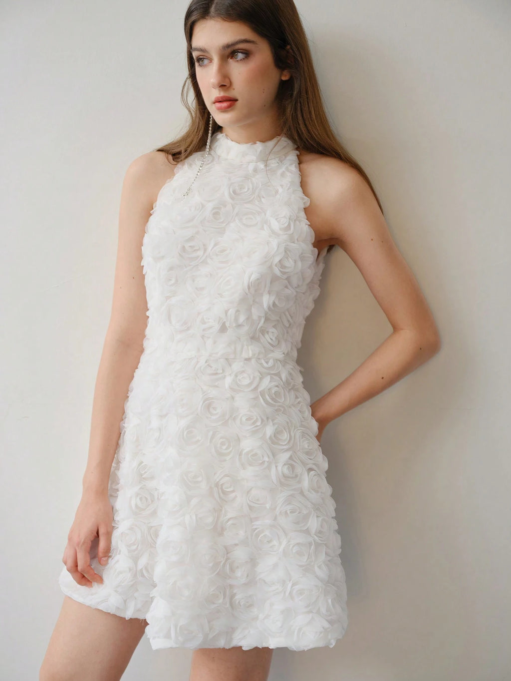 MOTF STUDIO MESH FLORAL APPLIQUED HALTERNECK DRESS,VALENTINE'S DAY OUTFIT,SPRING/SUMMER