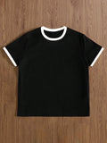 Contrast Trim Round Neck Short Sleeve Simple T-Shirt
