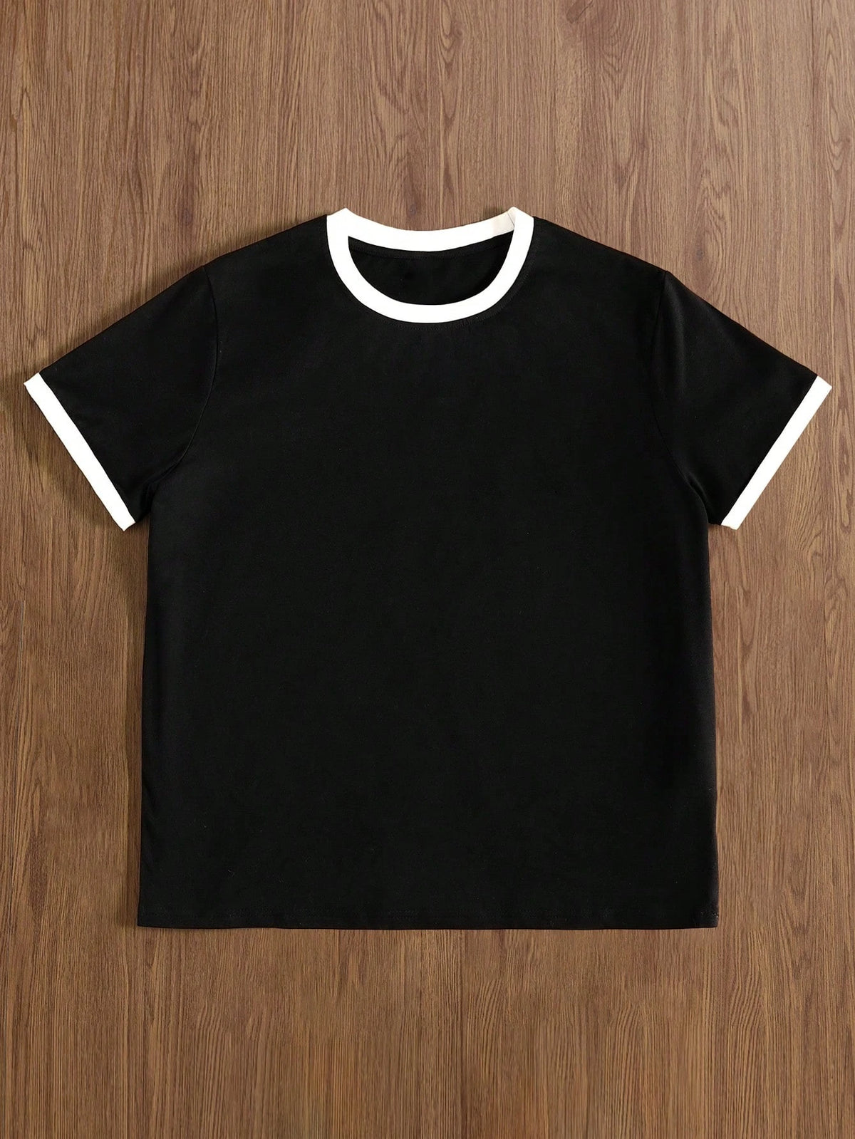 Contrast Trim Round Neck Short Sleeve Simple T-Shirt