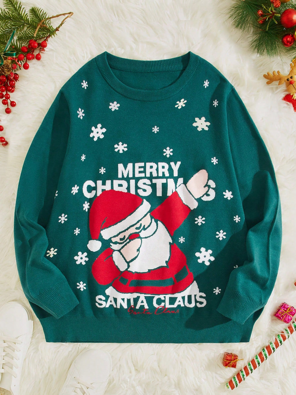 Christmas Santa Claus & Slogan Pattern Sweater, - 2XL