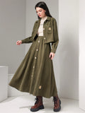 Blouse Jacket with Pockets, Drop Collar and Button Front Skirt 2 Piece Set - M
