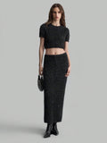 Ontre 2pcs Women's Fashionable Short Sleeve Cropped Knit Top And Mini Skirt Sweater Set - XS