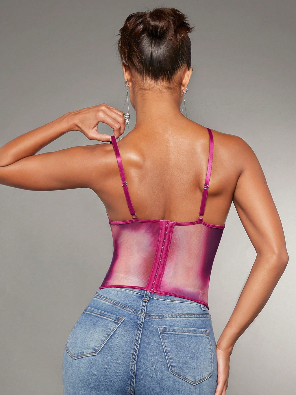 SHEIN BAE Tie Dye Ruched Bustier Cami Top