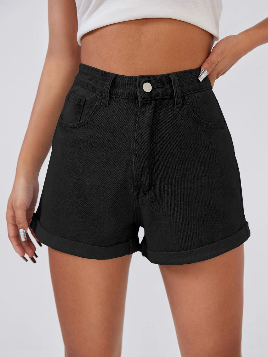 SHEIN EZwear High Waist Roll Up Hem Denim Shorts