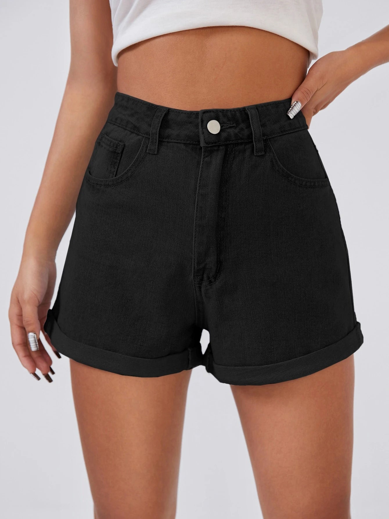 SHEIN EZwear High Waist Roll Up Hem Denim Shorts