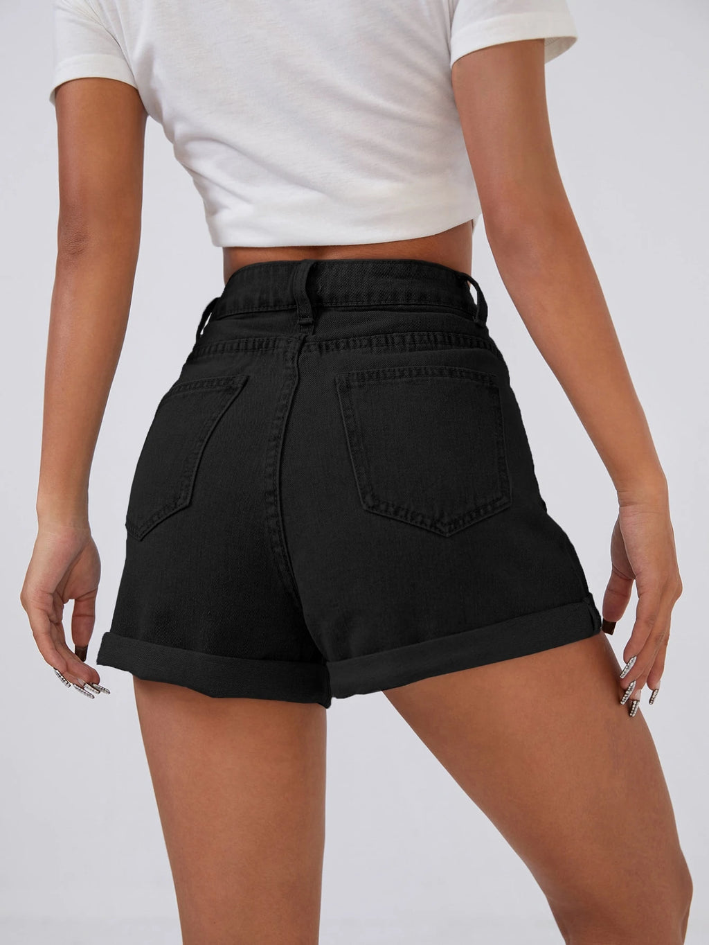 SHEIN EZwear High Waist Roll Up Hem Denim Shorts