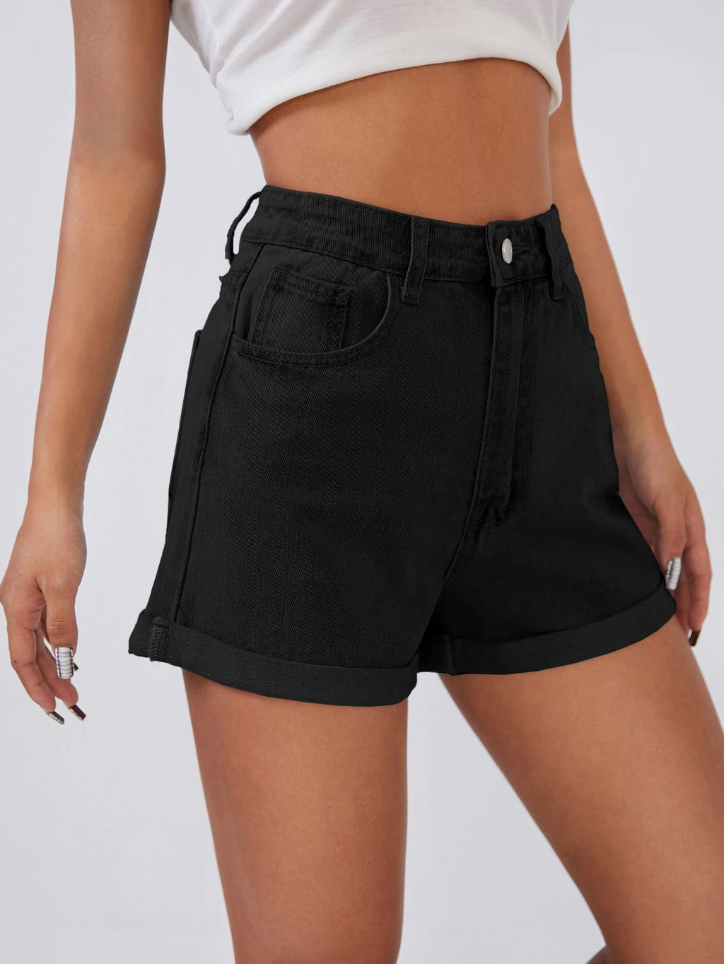 SHEIN EZwear High Waist Roll Up Hem Denim Shorts