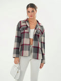 Drop Shoulder Plaid Print Coat with Lapel Design - M