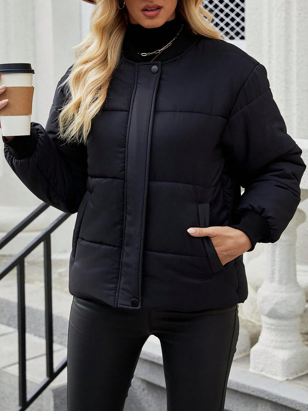 Solid Color Baseball Collar Padded Padded Coat Clothes Winter - Small
