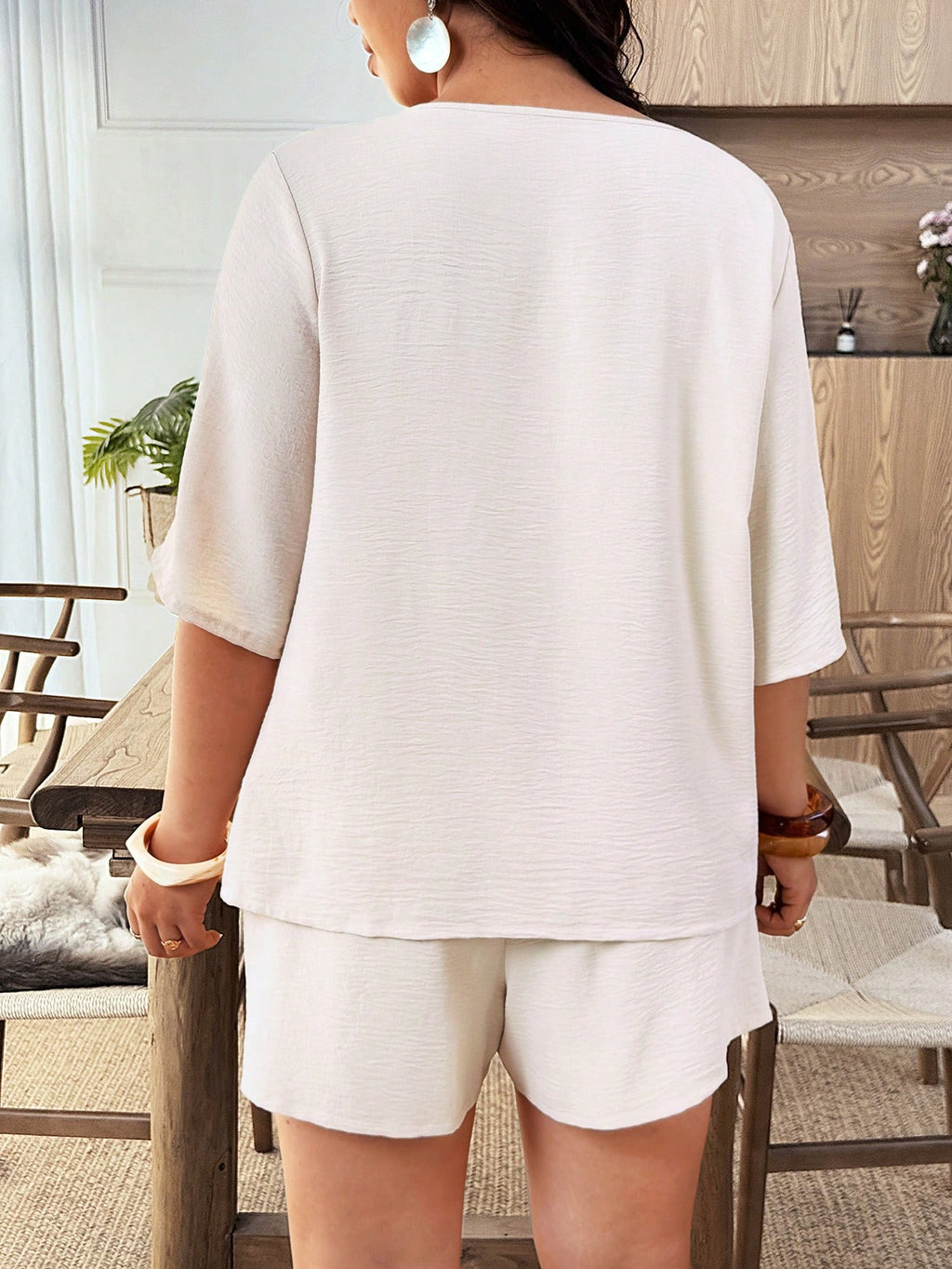 French Style Button Front Dropped Shoulder Top