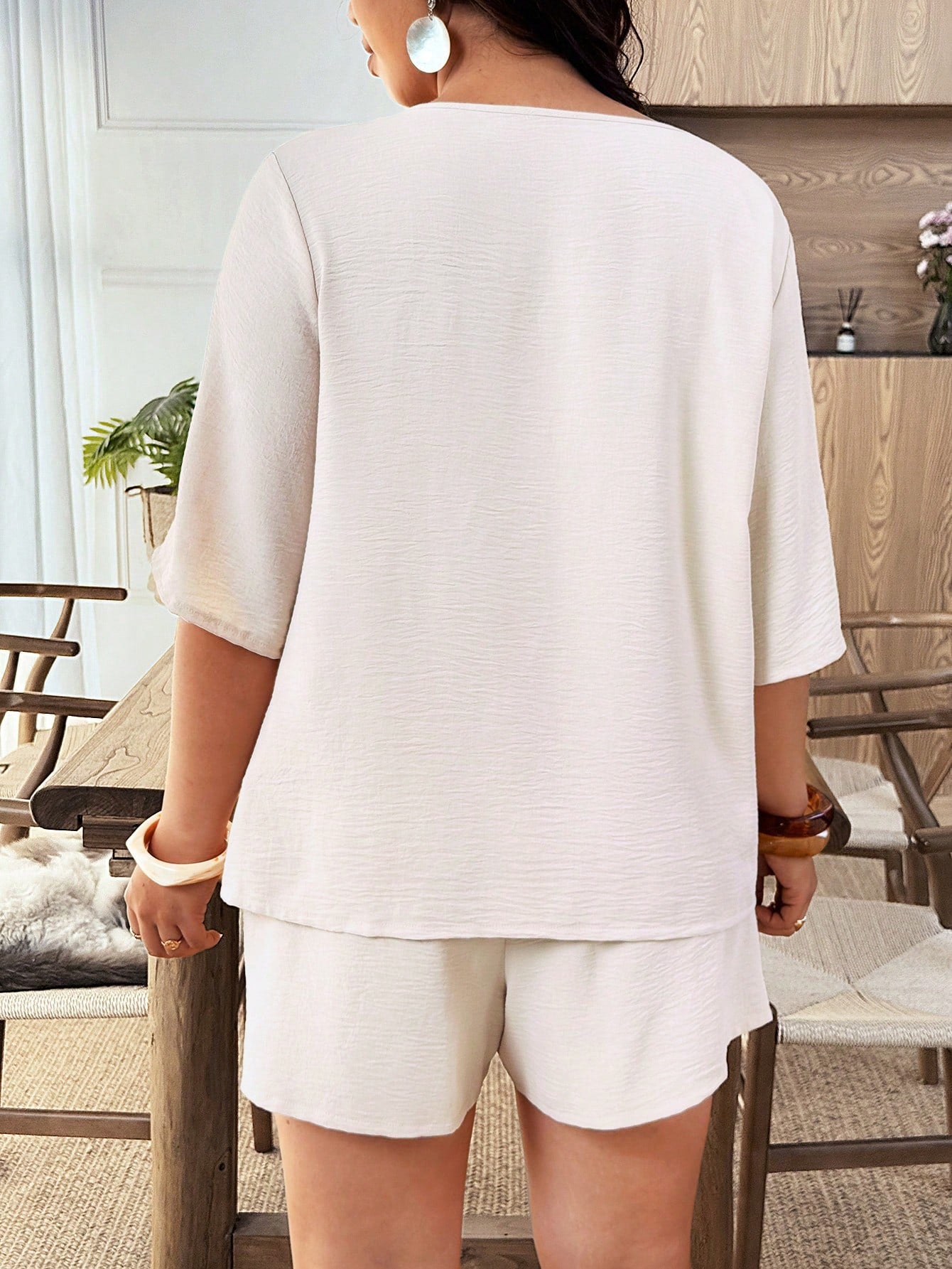 French Style Button Front Dropped Shoulder Top