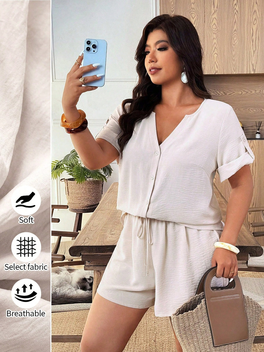 French Style Button Front Dropped Shoulder Top