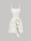 Women's Tweed Cami Dress With 3D Floral Decor And Ruffle Hem, Party Dresses For Women Cocktail Dresses