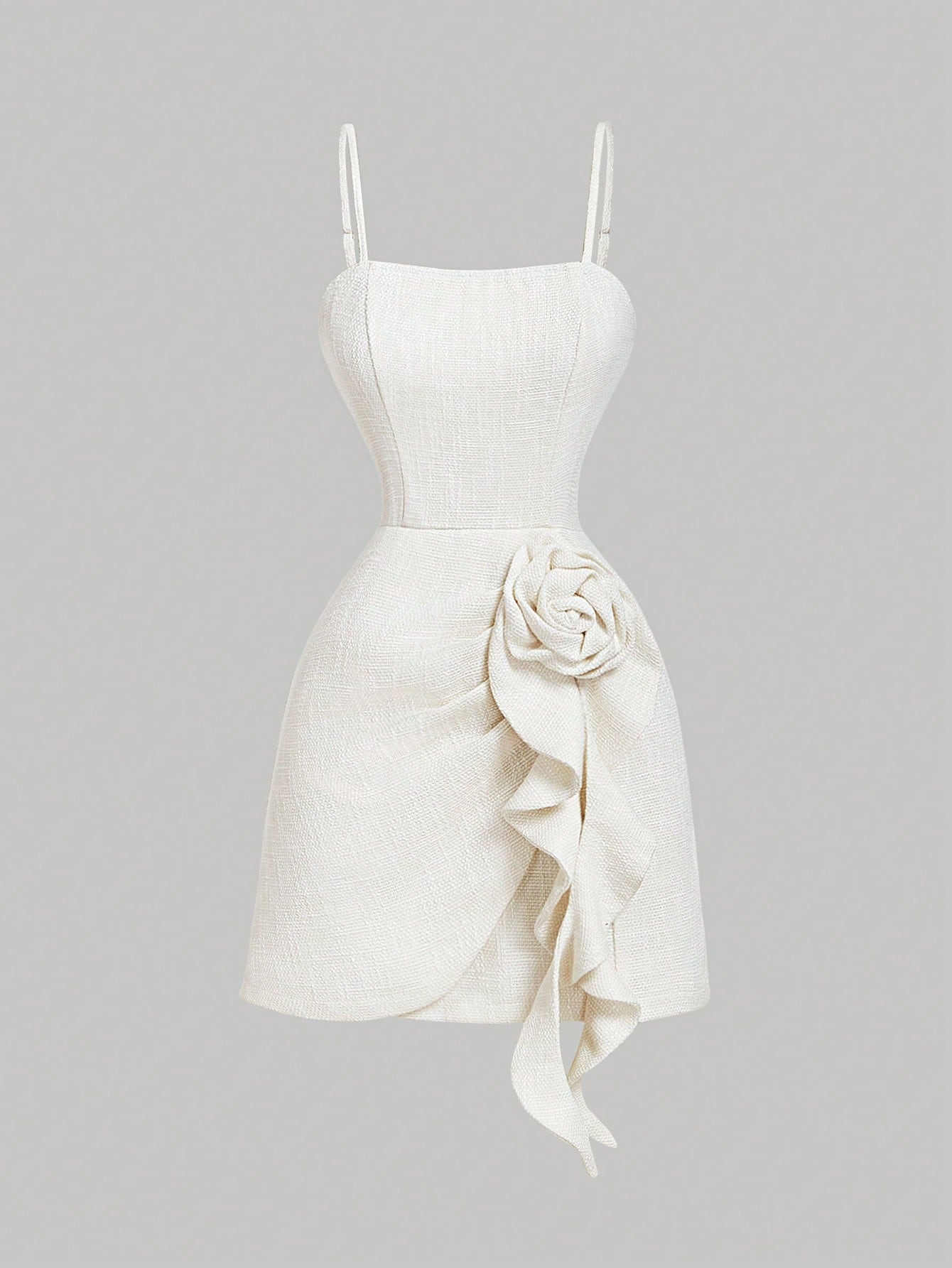 Women's Tweed Cami Dress With 3D Floral Decor And Ruffle Hem, Party Dresses For Women Cocktail Dresses