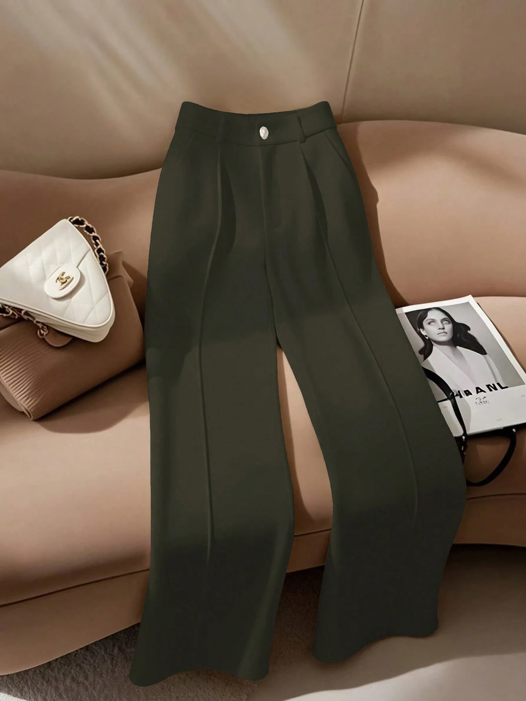 Women's White Elegant Refined Straight-Leg Pants, - Small