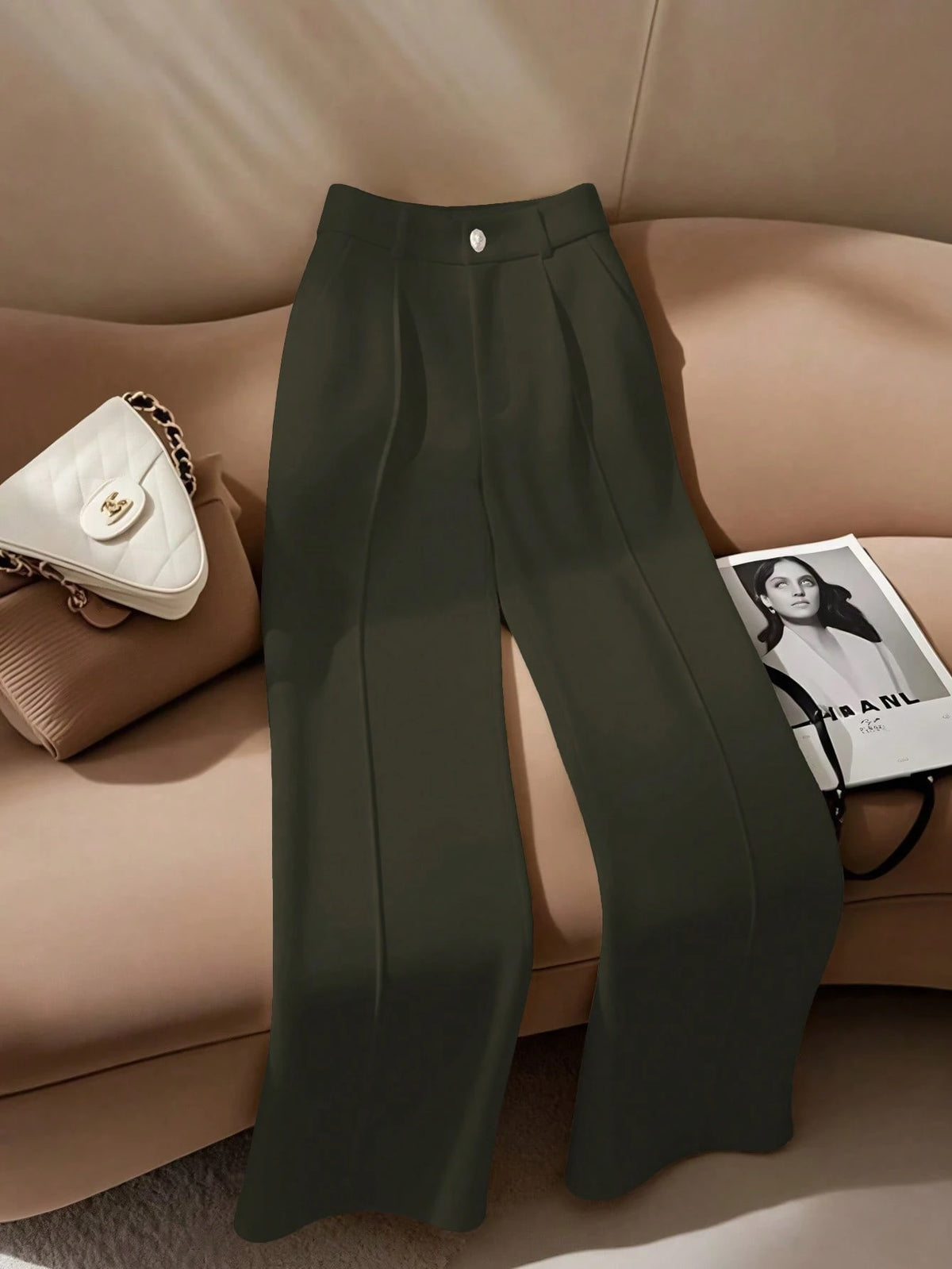 Women's White Elegant Refined Straight-Leg Pants, - Small
