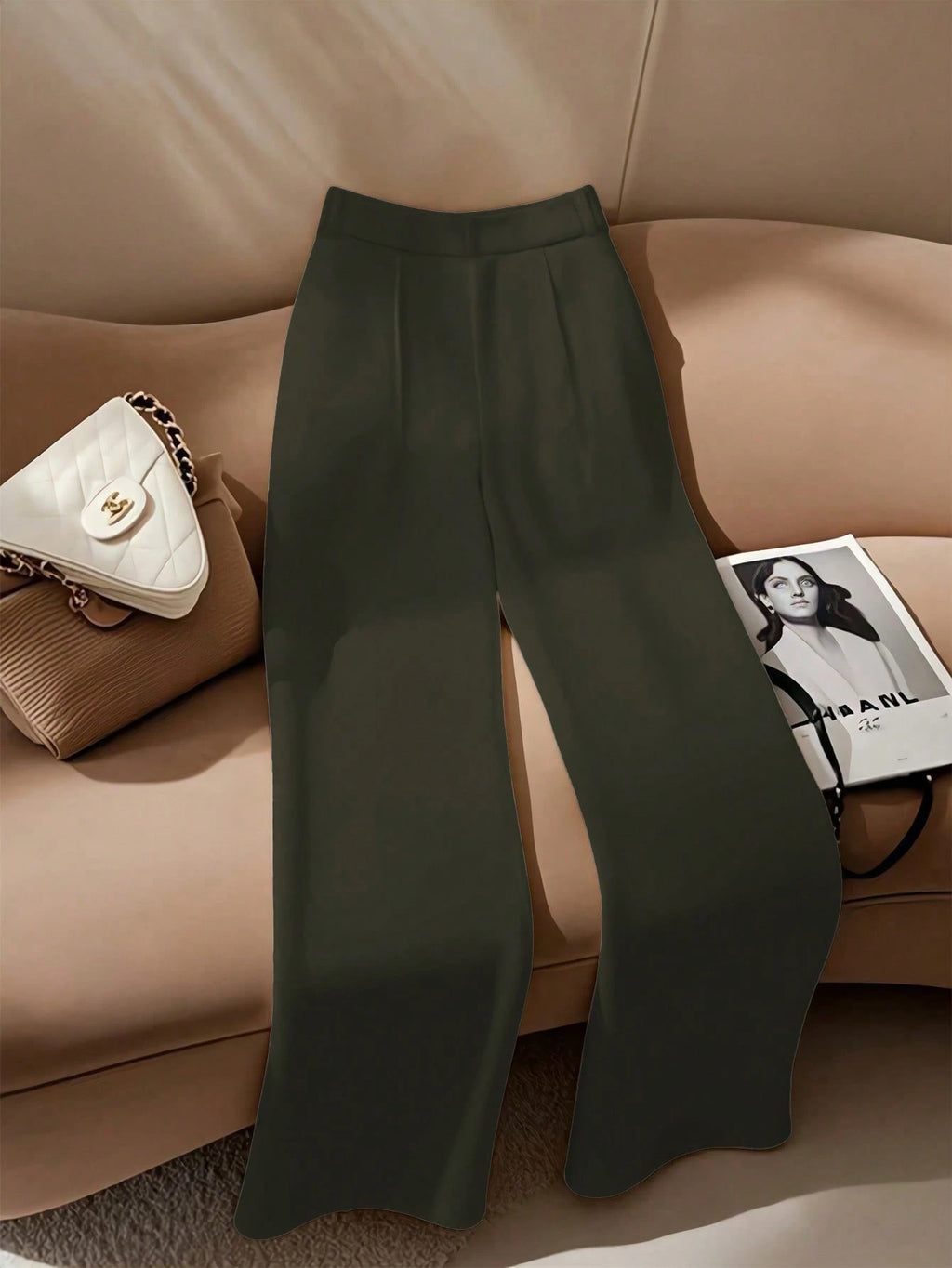 Women's White Elegant Refined Straight-Leg Pants, - Small