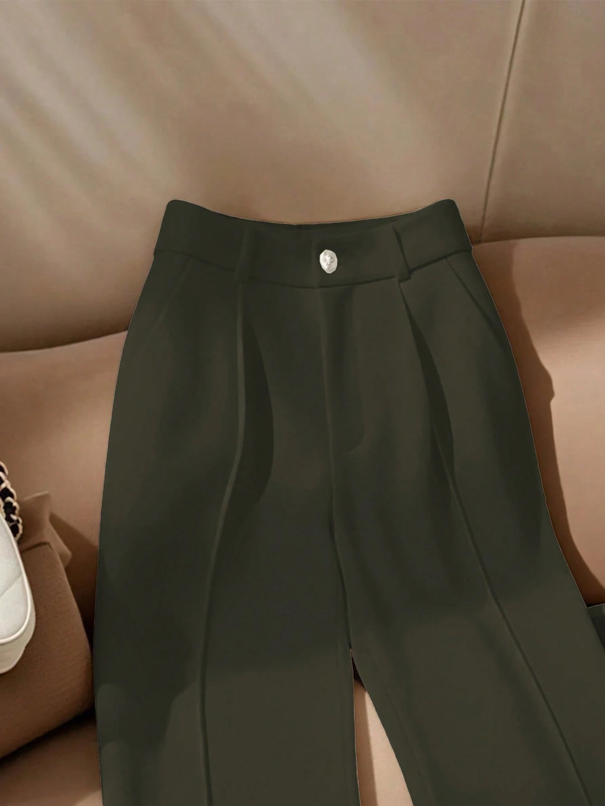 Women's White Elegant Refined Straight-Leg Pants, - Small