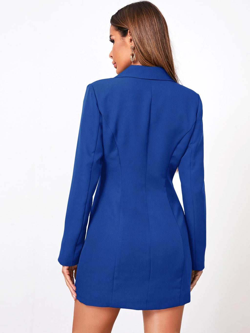 Plunging Double-Breasted Mini Blazer Dress - M