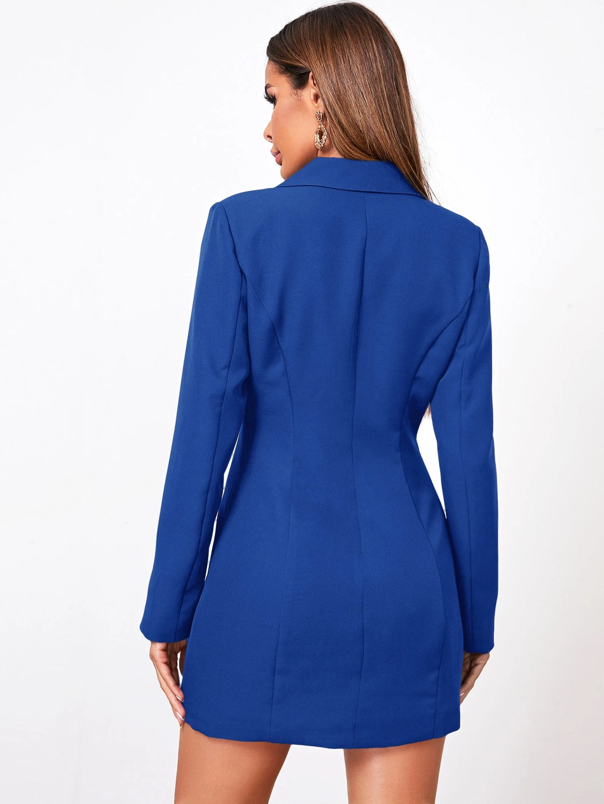 Plunging Double-Breasted Mini Blazer Dress - M