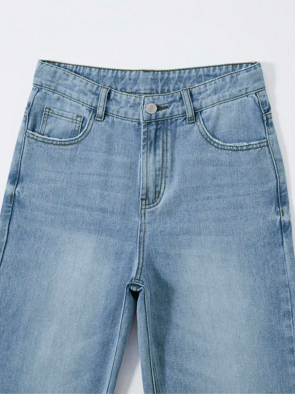 Vintage Boho Urban Light Wash Elastic Waist Straight Jeans With Flat Pockets - 26