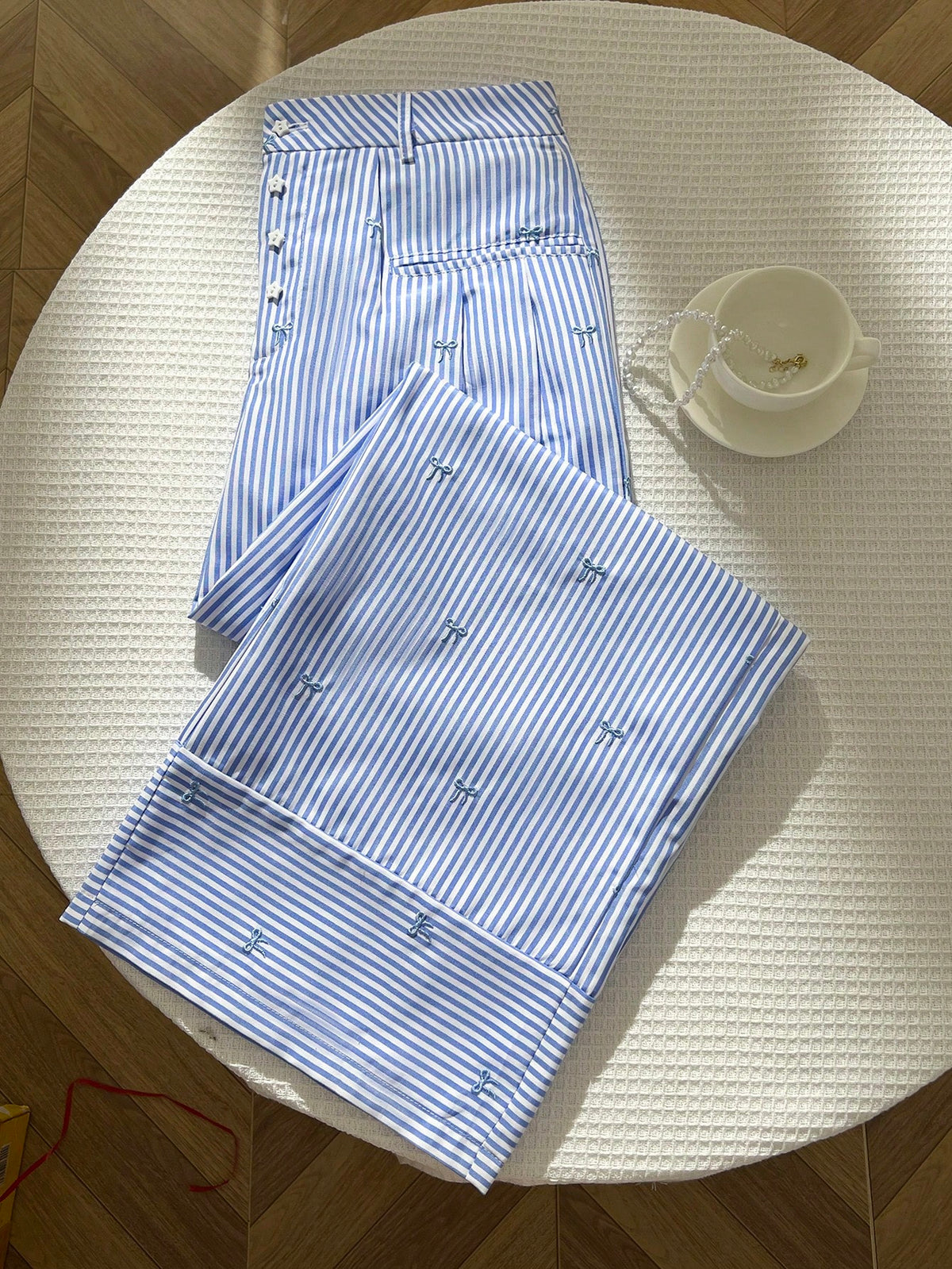 Spring/Summer New Striped Bow Decor Casual Wide-Leg Pants