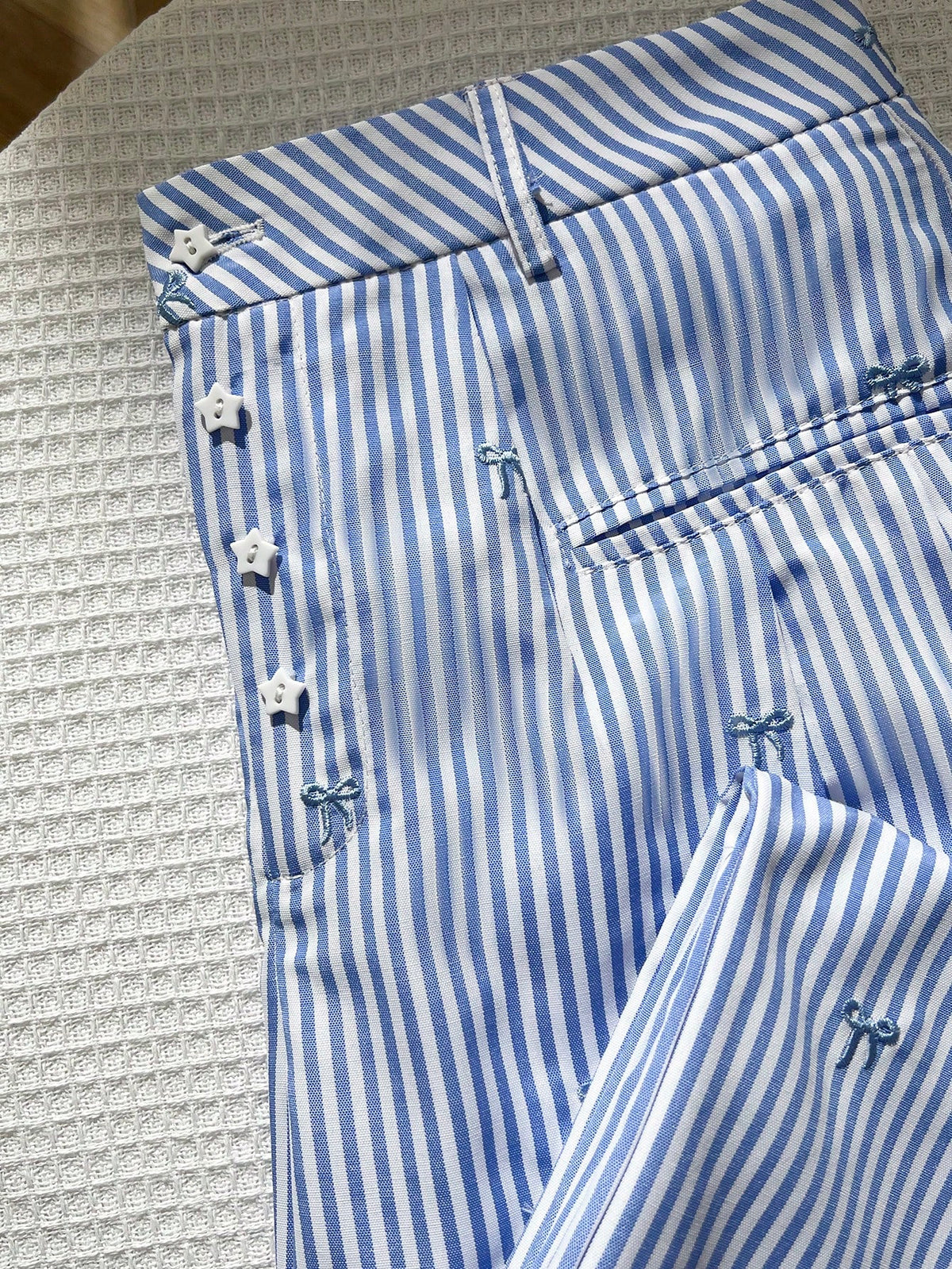 Spring/Summer New Striped Bow Decor Casual Wide-Leg Pants