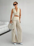 summer Chic Vacation Holiday Beige 2 Pieces Set For Women