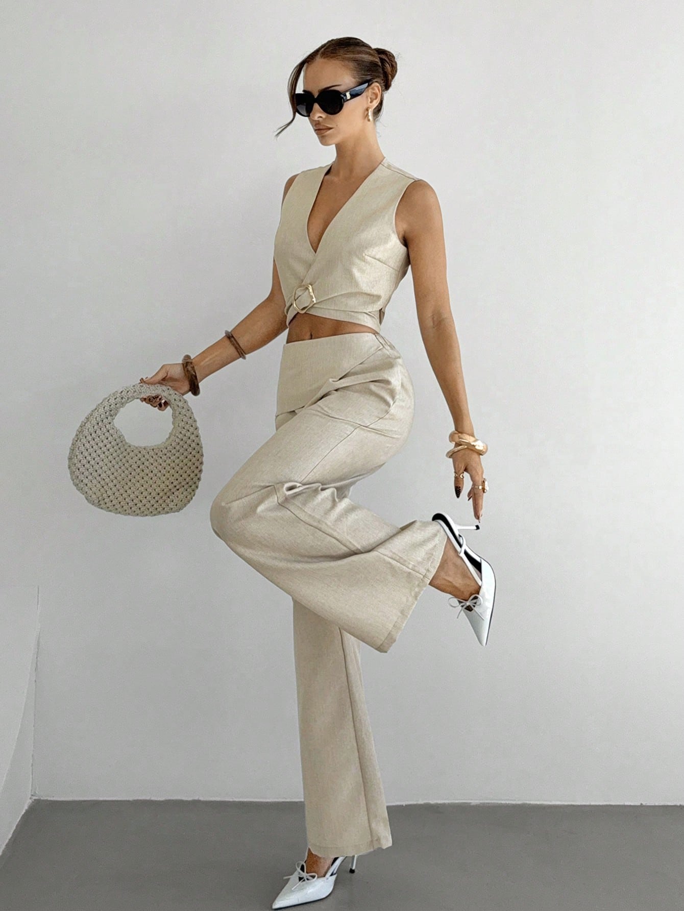 summer Chic Vacation Holiday Beige 2 Pieces Set For Women