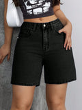 Solid Color Denim Shorts, Fashionable Casual Black For Summer