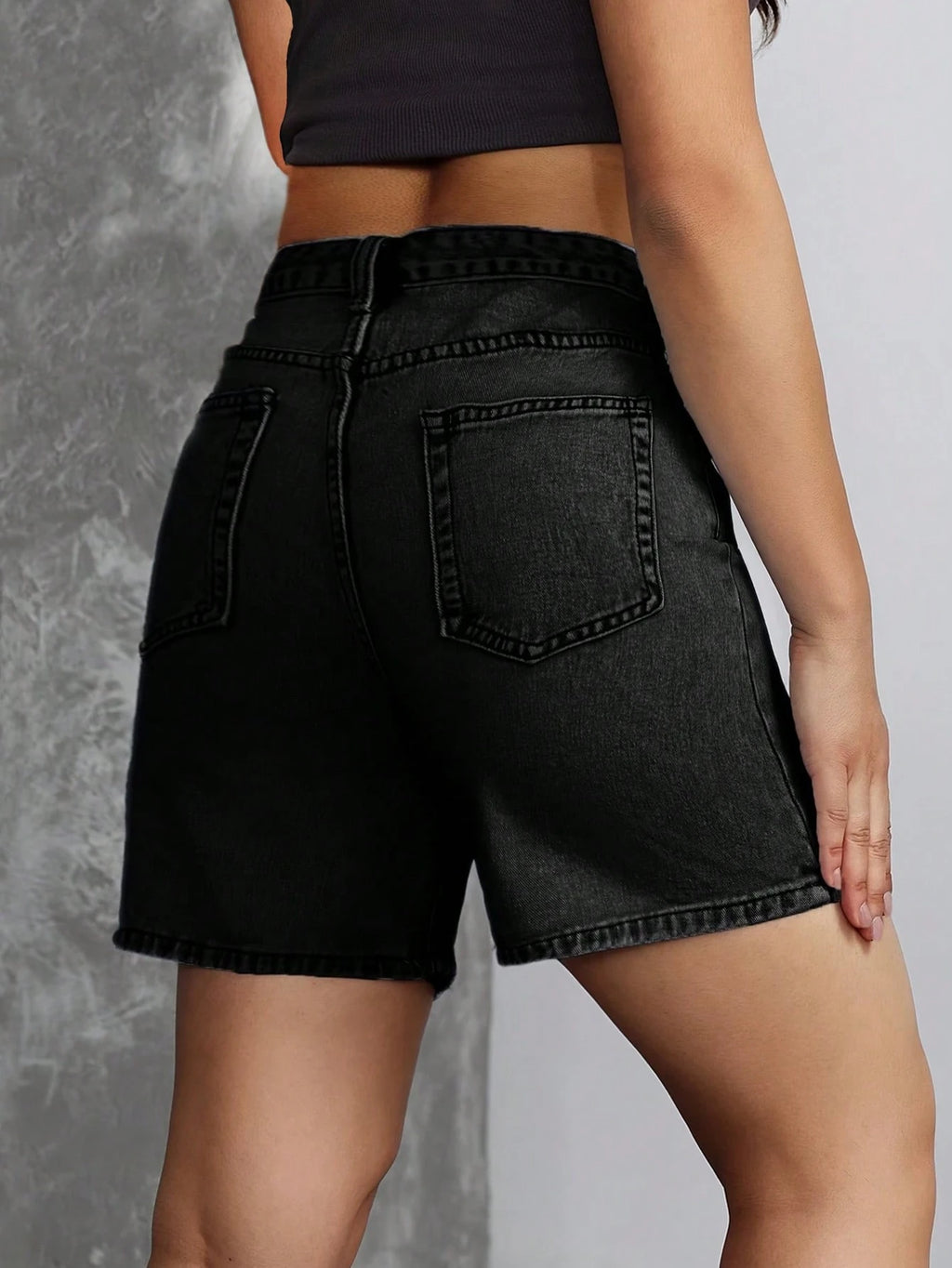 Solid Color Denim Shorts, Fashionable Casual Black For Summer