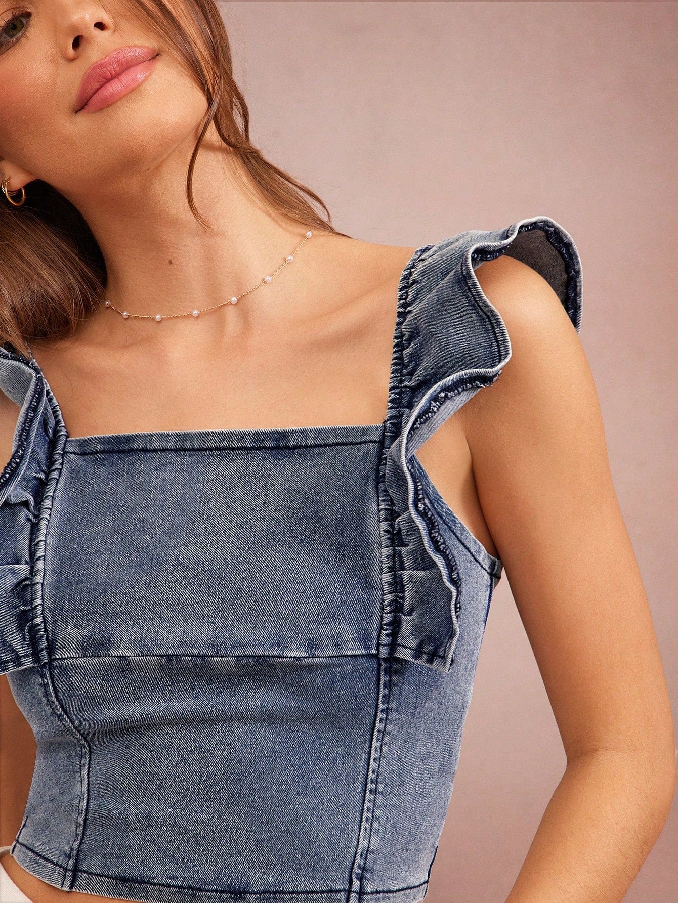 Summer Square Neck Ruffle Sleeve Fitted Open Back Western Crop Top