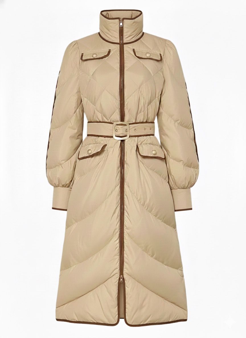Elegant Beige Quilted Coat - L