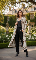 Longline, open-front knit cardigan,ethnic-inspired geometric print - Small