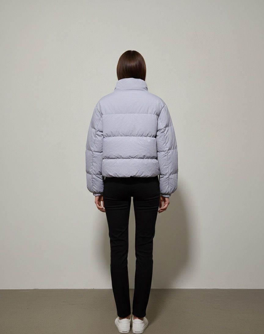 Solid Zipper Fly High Neck Drop Shoulder Puffer Coat - L