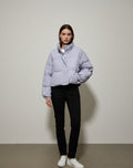 Solid Zipper Fly High Neck Drop Shoulder Puffer Coat - L