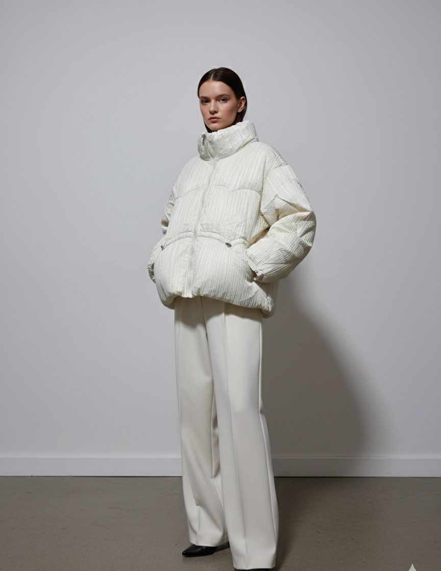 Modely Ivory Ripple Padded Jacket - L