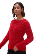 Textured Fuzzy Shaggy Knit Solid Sweater - L