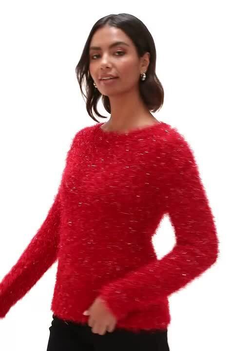 Textured Fuzzy Shaggy Knit Solid Sweater - L