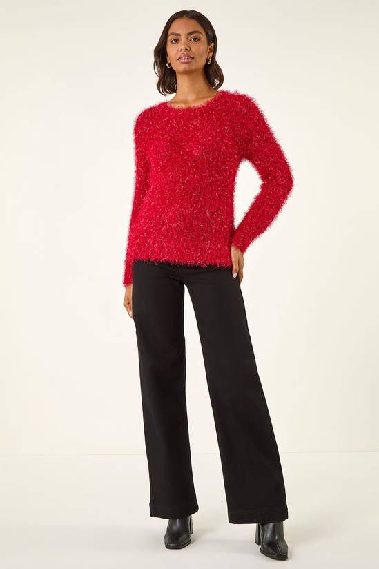 Textured Fuzzy Shaggy Knit Solid Sweater - L