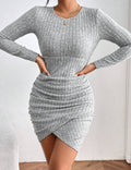 solid rib-knit ruched tulip hem bodycon dress - M