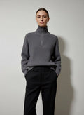 Solid Rib-Knit High Neck Drop Shoulder Sweater - Small