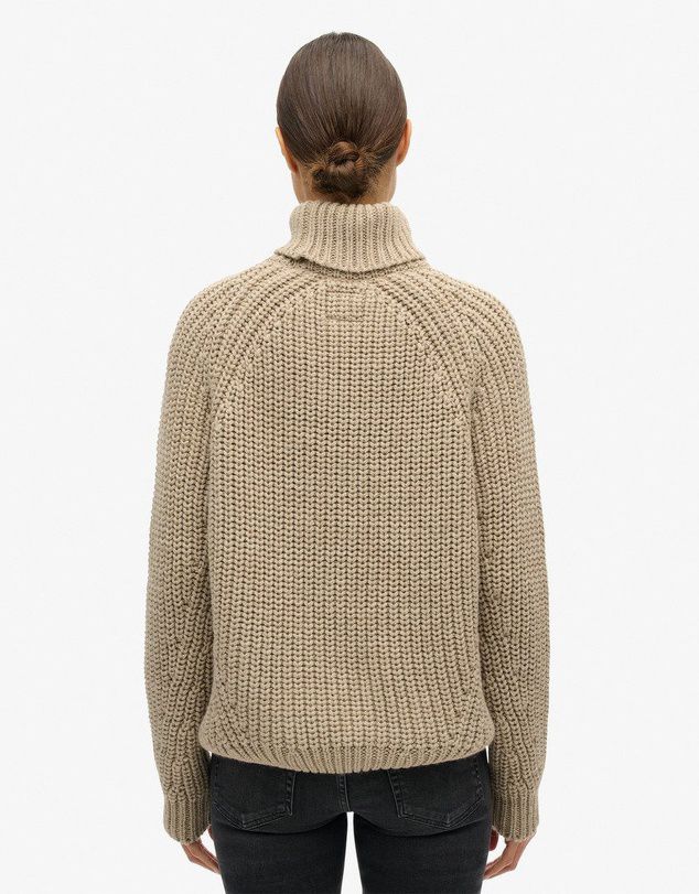 Slouchy Stitch Roll Neck Wool Blend Jumper, Soft Beige Marl - Small