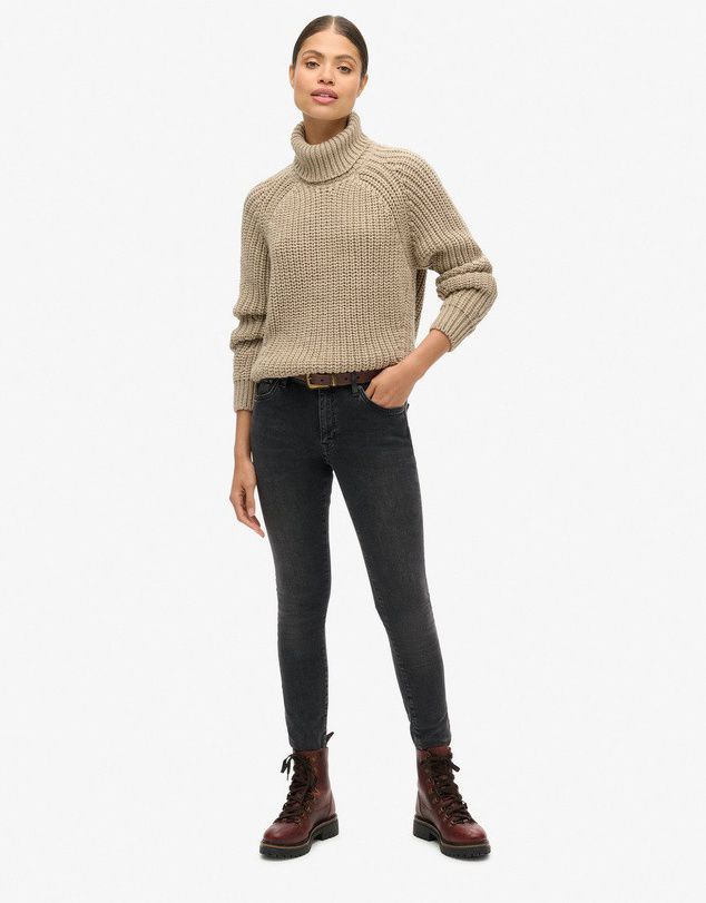 Slouchy Stitch Roll Neck Wool Blend Jumper, Soft Beige Marl - Small